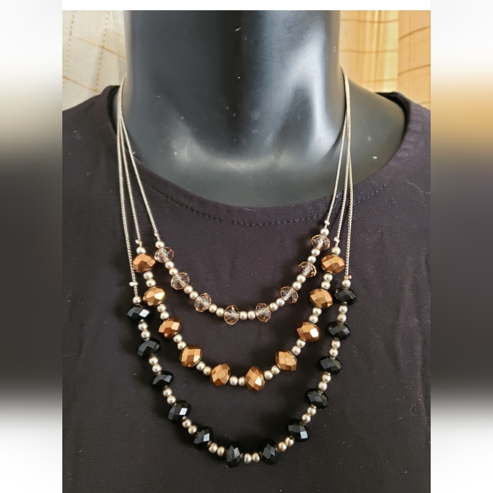 VINTAGE NEW YORK NY MULTI STRAND CRYSTAL BEAD BIB NECKLACE 20"